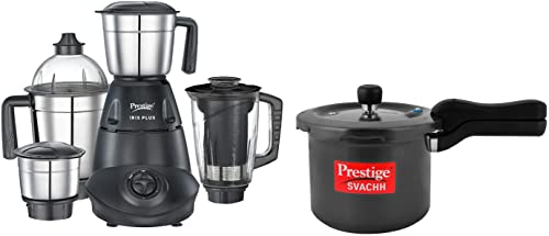 Prestige IRIS Plus 750 watt mixer grinder & Prestige Svachh 3 Litre Aluminium Pressure Cooker with Hard Anodized Body (Black)
