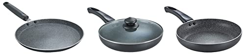 Prestige Omega Deluxe Granite Dosa Tawa, 280 mm, Black & Aluminium Omega Deluxe Granite Fry Pan, 280 mm, Black (36306) & Aluminium Omega Deluxe Granite Fry Pan, 280 mm, Black (3 litres)