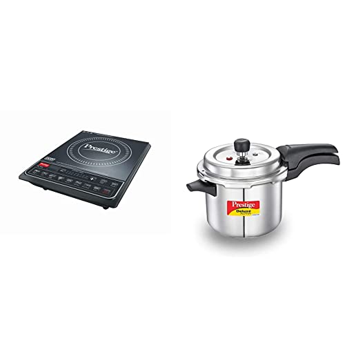 Prestige PIC 16.0+ 1900- Watt Induction Cooktop with Push Button (Black) + Prestige Svachh Deluxe Alpha 3.5 Litre Stainless Steel Pressure Cooker
