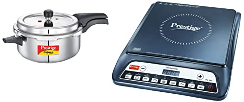 Prestige PIC 20 1200 Watt Induction Cooktop with Push Button (Black) + Prestige Svachh, 20255, 5 L, Deep Pressure Pan, with deep lid for Spillage Control