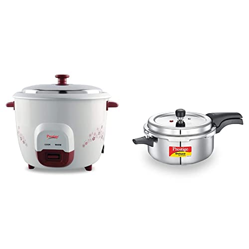 Prestige PRWO 1.8 Litre Red Colour Rice Cooker + Prestige Svachh, 20255, 5 L, Deep Pressure Pan, with deep lid for Spillage Control