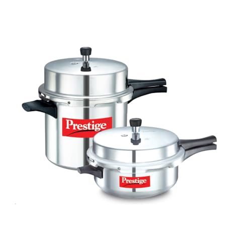 Prestige Popular GVP Aluminium Outer Lid Pressure Cooker Combi 12 L & Sr Deep Pan Pressure Cooker 6 L with Lids, Silver