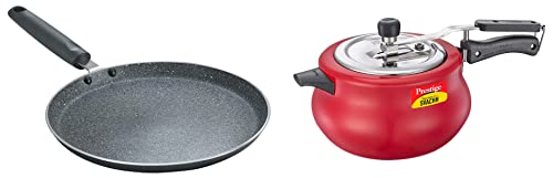 Prestige Svachh, 10753, 5 L, Nakshatra Duo Red Handi, with Deep Lid for Spillage Control, Aluminium, Inner Lid & Prestige Omega Deluxe Granite Dosa Tawa, 28 cm, Black