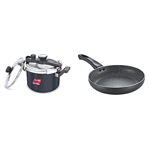 Prestige Svachh Clip-on 5 Litre Hard Anodised Pressure Cooker and Omega Deluxe Granite Fry Pan, 240mm, Black (36305)