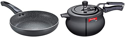 Prestige Svachh Nakshatra Plus Hard Anodised Aluminium Inner Lid 5 Litre Pressure Handi, Black & Prestige Aluminium Omega Deluxe Granite Fry Pan, 24 cm, Black (36305)