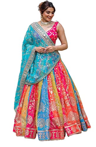 RANGOLI ART Lehenga choli For Womens And Girls Digital Print 5mm Sequence Work. (Canvas Patta) Fabric With 9mm Sequence And Multi Needle With, Zari Embroidery Work MultiColor