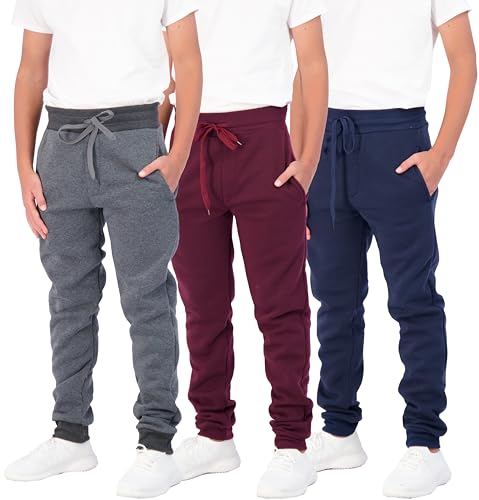 Real Essentials 3 Pack: Boys Youth Active Athletic Soft Fleece Jogger Sweatpants, Set D, X-Large