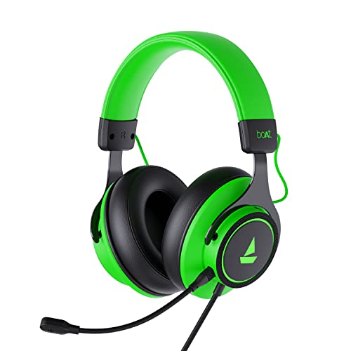(Refurbished) boAt Immortal IM1000D Dual Channel Wired On Ear Gaming Headphones with Mic, 7.1 Channel Surround Audio, Dolby Atmos, 50mm Drivers and RGB Breathing LEDs (Viper Green)