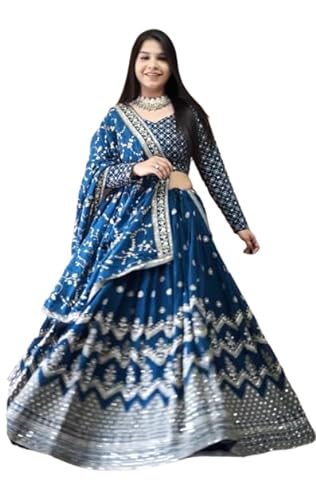 Royalstyle Women's Heavy Gorgette Silk With Heavy Embroidery 5mm Sequins Zari work With multi needle Work Lehenga Choli For Womens And Girls