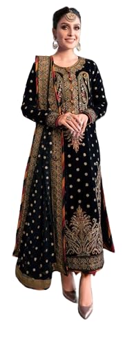 Saraswati Fashion Georgette HEavy Embriodered Pearl & Stone Work Pakistani Suit Sharara Palazzo Suit For Women & Girls (Black Moti Work)