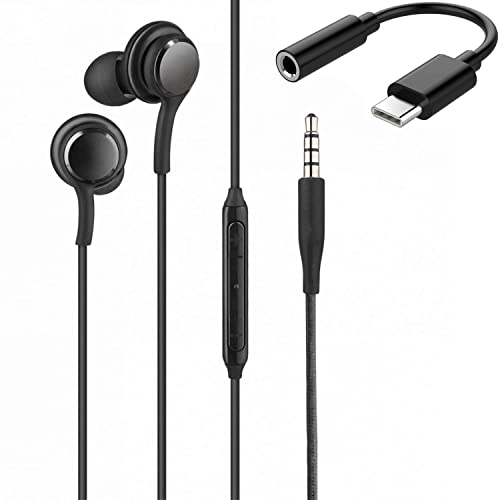 ShopMagics Type-C Earphones for One-Plus Nord CE 3 5G Earphones Original Like Wired in-Ear Headphones Stereo Deep Bass Headset Earbud with Type-C to 3.5mm Audio Jack, Mic (TAK1, Black)