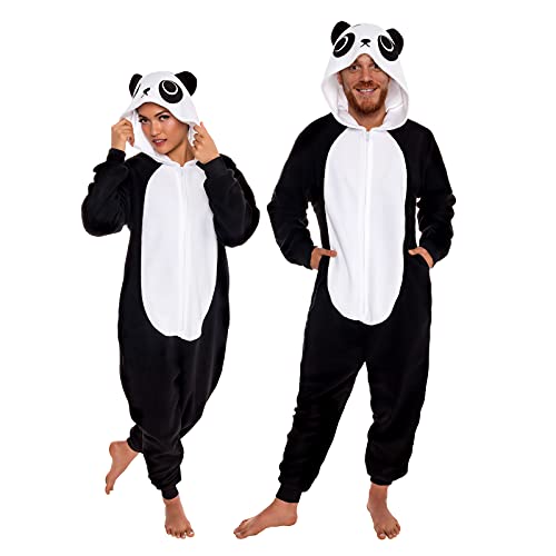 Silver Lilly Slim Fit Animal Pajamas - Adult One Piece Cosplay Panda Costume (Black/White, X-Large)