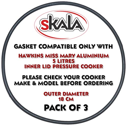 Skala Nitrile Rubber Gasket Compatible with Hawkins Miss Mary Aluminium 5 litres Inner Lid Pressure Cooker (Pack of 3)