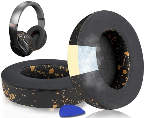 SoloWIT Cooling Gel Replacement Ear Pads Cushions for Beats Studio 2 & Studio 3 Wired & Wireless Headphones, Earpads with High-Density Noise Isolation Foam, Added Thickness - Black Gold