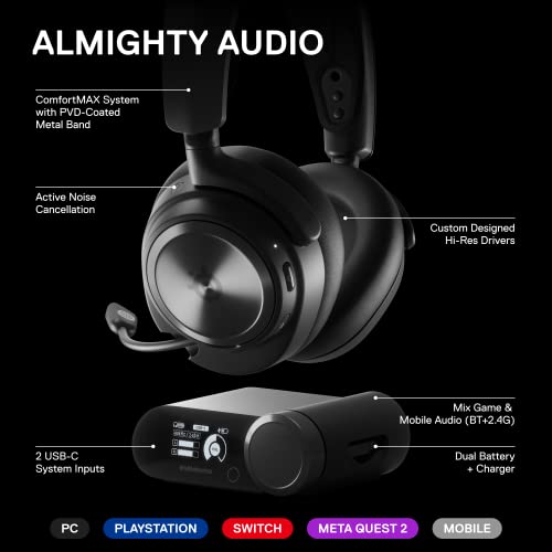 SteelSeries Arctis Nova Pro Wireless Multi-System Gaming Headset-Premium Hi-Fi Drivers-Active Noise Cancellation-Infinity Power System-Clearcast Gen 2 Mic-Pc,Ps5,Ps4,Switch,Mobile,in-ear