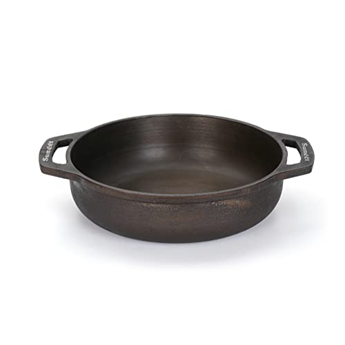 Sumeet Super Smooth Gold Series Pre Seasoned Cast Iron Kadai for Cooking/Deep Fry/Saute |2 LTR, 22.5cm, 2.220kg, Gas & Induction-Friendly.