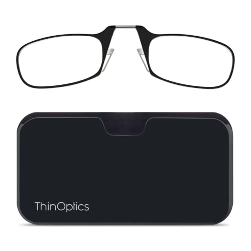 ThinOPTICS Reading Glasses + Black Universal Pod Case | Classic Collection, Black Frames, 1.50 Stren