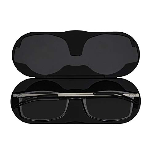 ThinOptics Brooklyn reading glasses + Milano anodized aluminum, magnetic case | Rectangular black fr