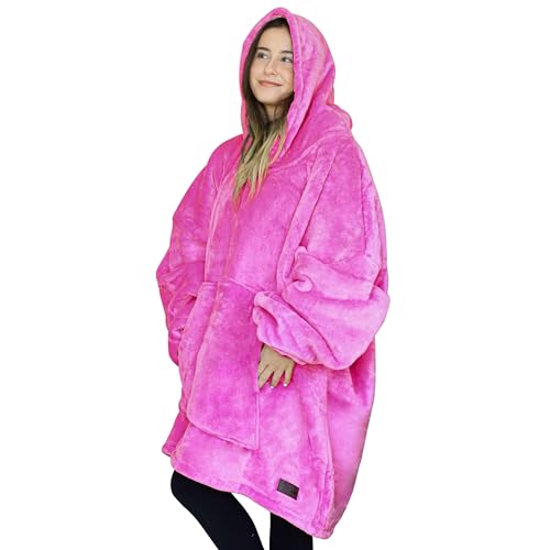 Tirrinia Blanket Sweatshirt, Super Soft Warm Comfortable Sherpa Hoodie with Giant Pocket, for Adults and College Students, Outdoor, Indoor,Reversible, Hood, Oversized, Hot Pink