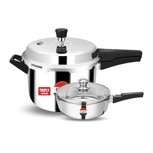 Triply Combo Pressure Cooker Junior Pressure Pan Common Lid | (2 Pcs Combo set, 5.5 Liters) (FREE Glass Lid) | Gas Stove Compatible | Dishwasher Safe | 15+Years of Innovation and Quality