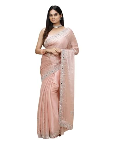 V Vervee Couture Women's Crepe Baby Pink Saree || Luxurious Organza Fabric With Intricate Handwork