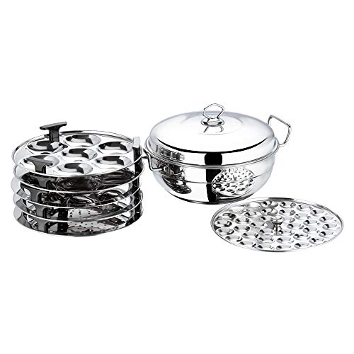 Vinod 6 Pc Stainless Deluxe Multi Kadai/Kadhai Set: 2 Idli Plates,2 Dhokla Plates,1 Patra Plate & 1 Mini Idli Plate- 2Yr Warranty,Silver (Induction Friendly)
