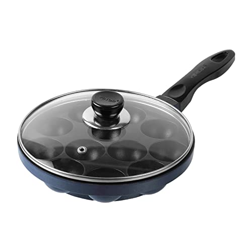 Vinod Aluminum 12 Cavity Appam Patra Paniyarakkal Maker/Zest Non Stick Appa Patra Single Handle with Glass Lid (Gas Stove Compatible Only)