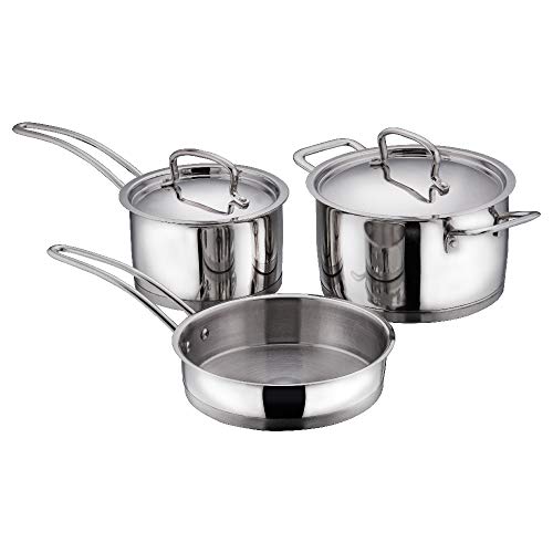 Vinod Classic Deluxe Stainless Steel Cookware Combo Set of 3 Pcs | Saucepan, Saucepot and Frypan | Extra Deep, Riveted Handles | Induction Base | 2 Year Warranty