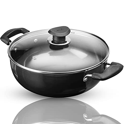Vinod Hard Anodized Kadhai 7 Liters(7.3 Quarts) – Stainless Steel Lid – 30Cm – Suitable For Indian Cooking, Sauces, Stews - Large Saucepan – Multi-Use Deep Wok/Pot – Riveted Handles – Round Bottom