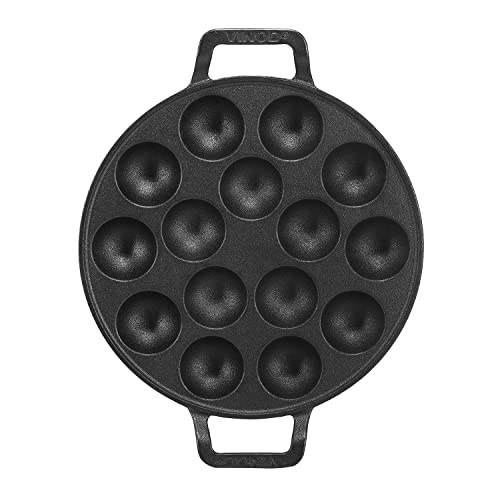 Vinod Legacy Cast Iron Paniyarakkal Pan 15 Cups - Traditional Cooking with Durable 25cm Dia Pan | Appe Pan | Appa Patra Non Toxic | Enamel Free | Coating Free - Black (1 Pc)