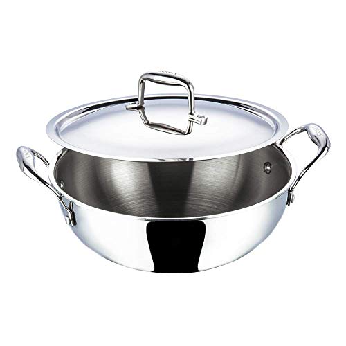 Vinod Platinum Extra Deep Kadai for Home and Kitchen, 24cm 3.3 LTR