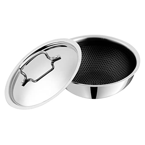 Vinod Platinum SAS Pro Extra Deep Tasla / Kadai with Lid - 3.2 Litre, 24 cm | Unique Honeycomb Design | Stick Free, Scratch Resistant | 5 Year Warranty | Induction Base