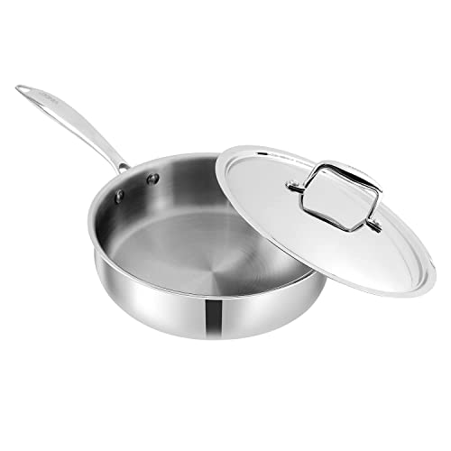 Vinod Platinum Triply Stainless Steel Induction Friendly Saute pan 2.6 Litre | Fry Pan with SS Lid- 24 cm, Silver