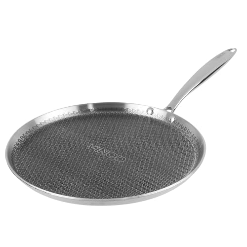 Vinod SAS Pro Platinum Triply Stainless Steel Dosa Tawa - 31 cm | 4.0 mm Thick | Hexa Design | Metal Spoon Friendly | Riveted Handle | Induction Base - 5 Year Warranty