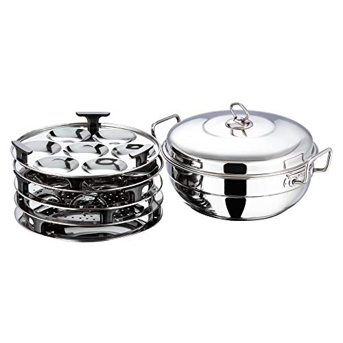 Vinod Stainless Steel Multi Kadai with 5 Plates - 26cm | 2 Idli, 2 Dhokla/Momos and 1 Patra Plates | Dhokla and Momos Steamer/Maker | Scratch Proof | 2 Year Warranty