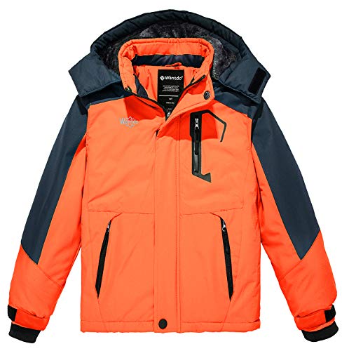 Wantdo Boy's Hooded Snowboarding Jacket Insulated Puffer Coat Orange 14/16