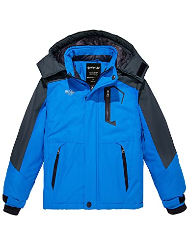 Wantdo Boy's Ski Jacket Fleece Lining Waterproof Raincoats Outwear Blue 10/12