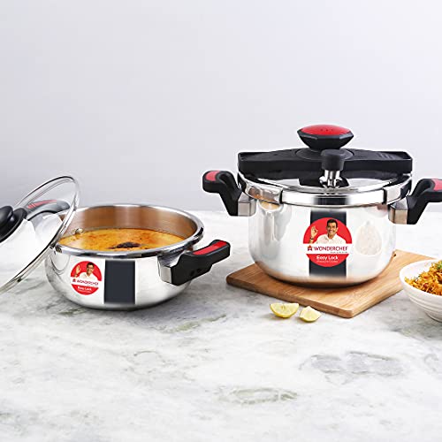 Wonderchef Easy Lock Stainless Steel Pressure Cooker Set, 2 Pieces, Silver