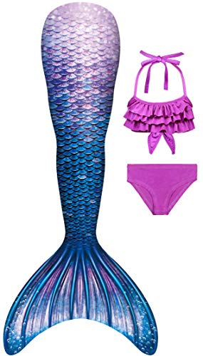 YITU Mermaid Costume Bikini Set Princess Cosplay Bathing Suit for Mermaid Theme Party for Girls - Sea 3pcs-120