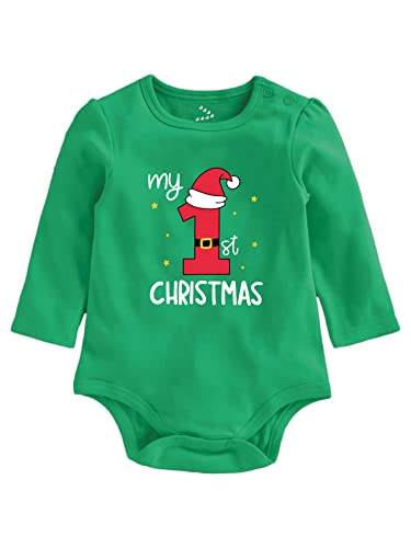 Zeezeezoo My 1st First Christmas Printed Red & Green 100% Cotton Baby Onesies | Rompers | Bodysuits | Christmas Dress and Outfits (0-3 Months, Green)