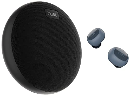 boAt Airdopes 121v2 in-Ear True Wireless Earbuds with Upto 14 Hours Playback, with Mic, 8MM Drivers & Stone 180 5W Bluetooth Speaker with Upto 10 Hours Playback, 1.75" Driver, IPX7 & TWS Feature