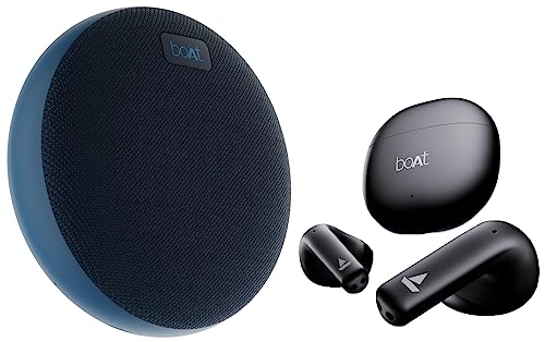 boAt Airdopes Atom 81 True Wireless in Ear Earbuds with Upto 50H Playtime & Stone 180 5W Bluetooth Speaker with Upto 10 Hours Playback, 1.75" Driver, IPX7 & TWS Feature(Blue)