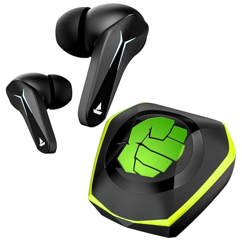 boAt Immortal 121 Hulk Edition TWS Gaming Earbuds with Beast™ Mode(40ms Low Latency), 40H Playtime, Blazing LEDs, Quad Mics ENx Signature Sound, ASAP™ Charge(10 Mins= 180 Mins)(Green Fury)