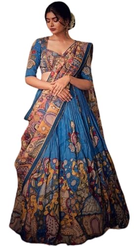infamiss Lehenga choli For Womens And Girls Chinon Silk Fabric With Mukaish work & Printed Stitch Lehenga with Can Can & Canvas Patta Sky BlueColor