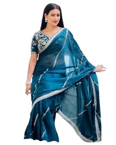 infloura Saree For Women's And Girls Soft Jimmy Chu With Multi Thread Sequence fabric Saree With Full-Stitched Blouse (2)