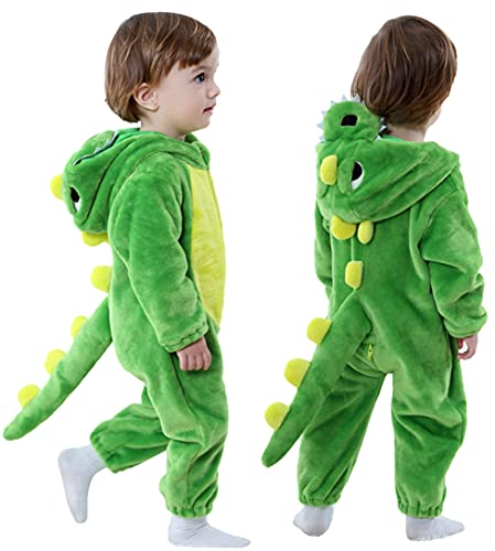 lonta kids Toddler Infant Dinosaur Flannel Hooded Onesies Soft Winter Animal Costume Romper Outfits (24-30month, Green)