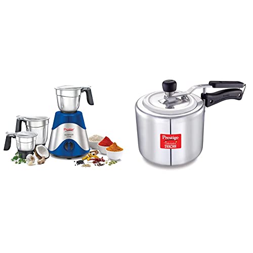 prestige Ultimate Plus 550 watt Mixer Grinder with 3 Stainless Steel Jars + Prestige Nakshatra Plus Svachh 3 Litre Aluminium Straight Wall Inner Lid Pressure Cooker Combo