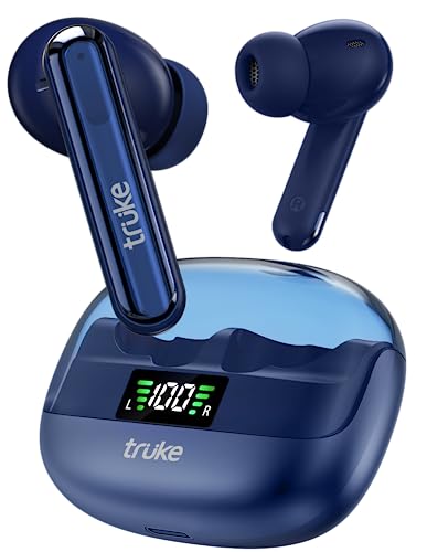 truke Newly Launched Buds Vibe True Wireless in Ear Earbuds with 35dB Real ANC + Quad Mic ENC, 13mm Big Speaker, 4 EQ Modes, 48H Playtime, Fast Charge, 40ms Low Latency, AAC Codec, BT 5.3, IPX5(Blue)
