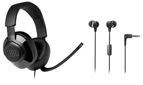 JBL Quantum 100, Wired Over Ear Gaming Headphones with mic for PC & C50HI, Wired in Ear Headphones with Mic, One Button Multi-Function Remote, Lightweight & Comfortable fit (Black)