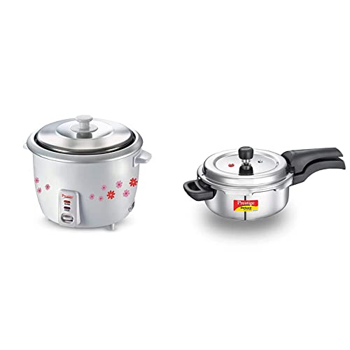 Prestige Prwo 1.8-2 700-Watts Delight Electric Rice Cooker With 2 Aluminium Cooking Pans + Prestige Svachh Deluxe Alpha 3.0 Litre Stainless Steel Pressure Cooker, 3 Liter